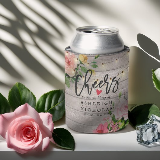 結婚の水彩フローラ素朴木弦灯 缶クーラー