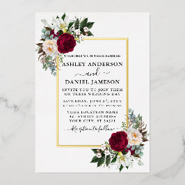 結婚の水彩フローラ緑金ゴールド 箔招待状