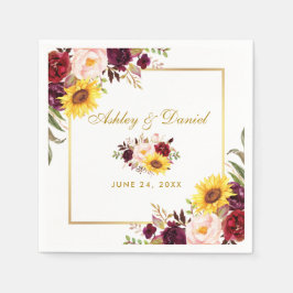 結婚の水彩フローラ金ゴールド スタンダードカクテルナプキン