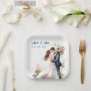 結婚の水彩フローラ ペーパープレート