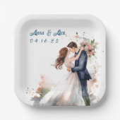 結婚の水彩フローラ ペーパープレート (正面)