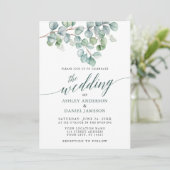 結婚の水彩ユーカリ緑色書道 招待状 (スタンド正面)