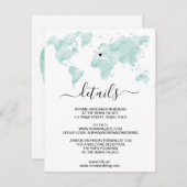 結婚の水彩世界地図リムーバブルハート エンクロージャーカード (正面/裏面)