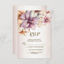 結婚の水彩房保桃色エレガント花 出欠カード
