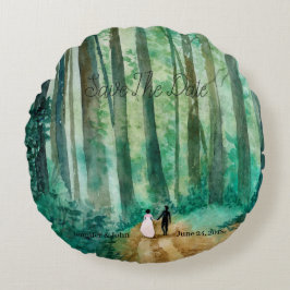 結婚の水彩木地の風景手絵を描 ラウンドクッション