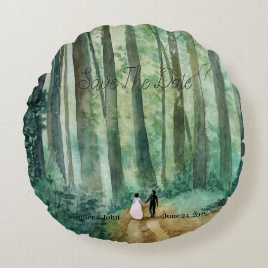 結婚の水彩木地の風景手絵を描 ラウンドクッション (正面)