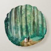 結婚の水彩木地の風景手絵を描 ラウンドクッション (裏面)