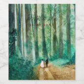 結婚の水彩森林風景 ワインラベル (シングルラベル)