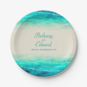 結婚の水彩海カスタム砂紙プレート ペーパープレート (正面)