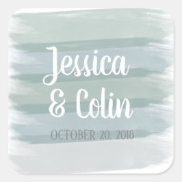 結婚の水彩画ステッカー スクエアシール