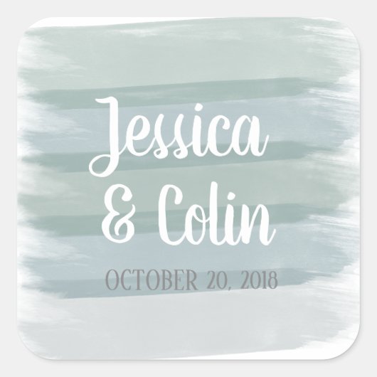 結婚の水彩画ステッカー スクエアシール (正面)