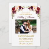 結婚の水彩画フローラ写真金ゴールド 招待状 (正面/裏面)