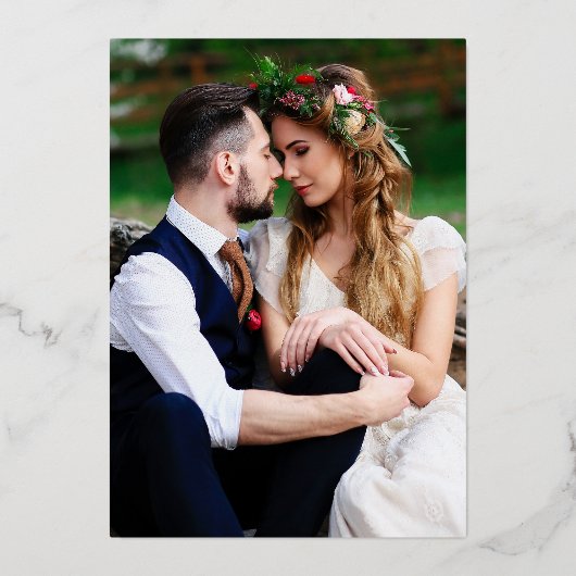 結婚の水彩画フローラ写真金ゴールド 箔招待状 (裏面)