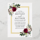 結婚の水彩画フローラ2フレーム金ゴールド 箔招待状 (正面)