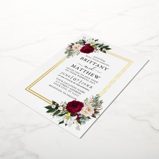 結婚の水彩画フローラ2フレーム金ゴールド 箔招待状 (回転した状態)