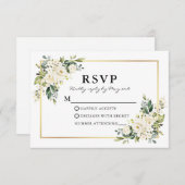 結婚の水彩白フローラ緑 出欠カード (正面/裏面)