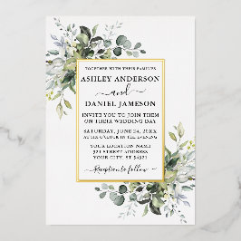 結婚の水彩緑化エレガント金ゴールド 箔招待状