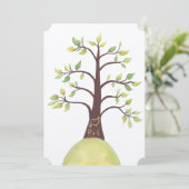 結婚の水色の木のイニシャルが幹に彫られる 招待状 (スタンド正面)