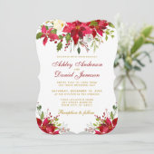 結婚の水色フローラポインセチア金ゴールド赤 招待状 (スタンド正面)