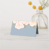 結婚の水色フローラ赤面表の番号 プレイスカード (裏面)