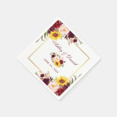 結婚の水色フローラ金ゴールドフレーム スタンダードカクテルナプキン (角)