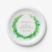 結婚の水色リースパーソナライズされた紙プレート ペーパープレート (正面)