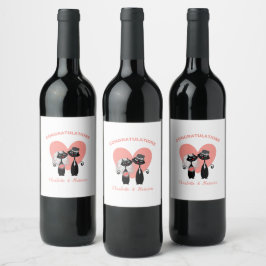 結婚の猫のエレガント白黒 ワインラベル