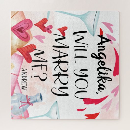 結婚の申出 |私と結婚してくれる？名前をカスタムする ジグソーパズル (横)