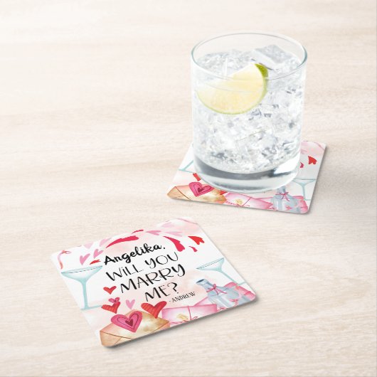 結婚の申出 |私と結婚してくれる？名前をカスタムする スクエアペーパーコースター (インサイチュ)