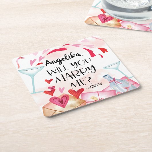 結婚の申出 |私と結婚してくれる？名前をカスタムする スクエアペーパーコースター (アングル)