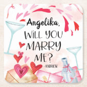 結婚の申出 |私と結婚してくれる？名前をカスタムする スクエアペーパーコースター (正面)