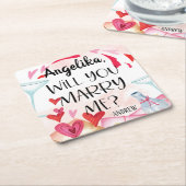 結婚の申出 |私と結婚してくれる？名前をカスタムする スクエアペーパーコースター (アングル)