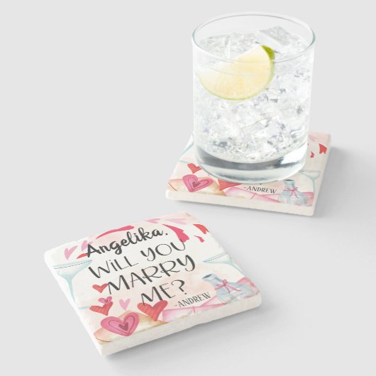 結婚の申出 |私と結婚してくれる?名前をカスタムする ストーンコースター (横)