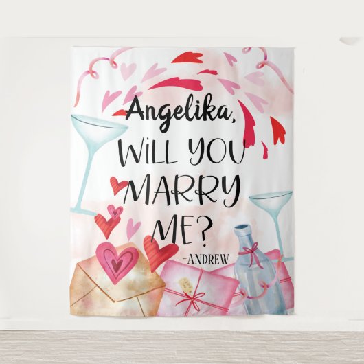 結婚の申出 |私と結婚してくれる？名前をカスタムする タペストリー (正面)