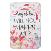 結婚の申出 |私と結婚してくれる?名前をカスタムする バスマット (正面縦)