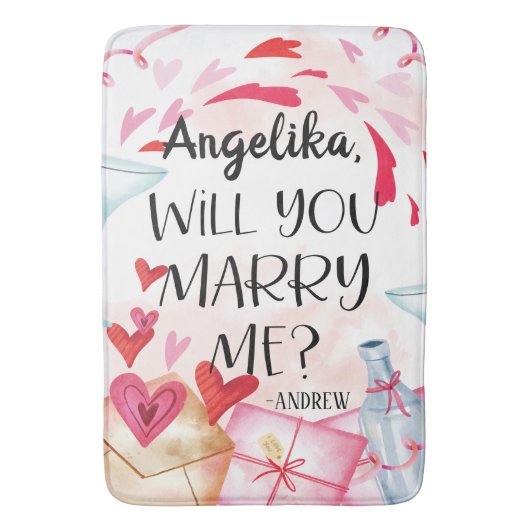 結婚の申出 |私と結婚してくれる？名前をカスタムする バスマット (正面縦)