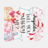 結婚の申出 |私と結婚してくれる？名前をカスタムする フリースブランケット (正面(横))