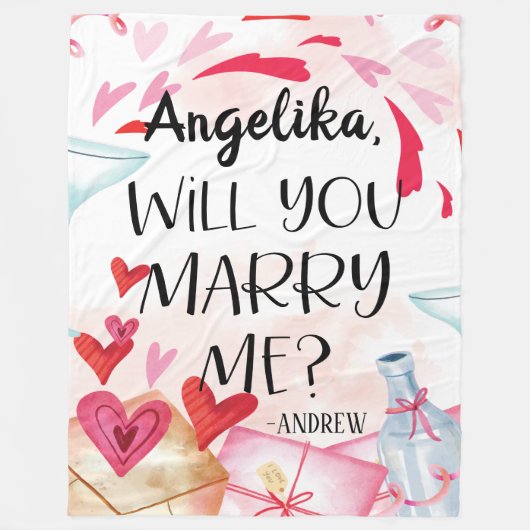 結婚の申出 |私と結婚してくれる?名前をカスタムする フリースブランケット (正面)