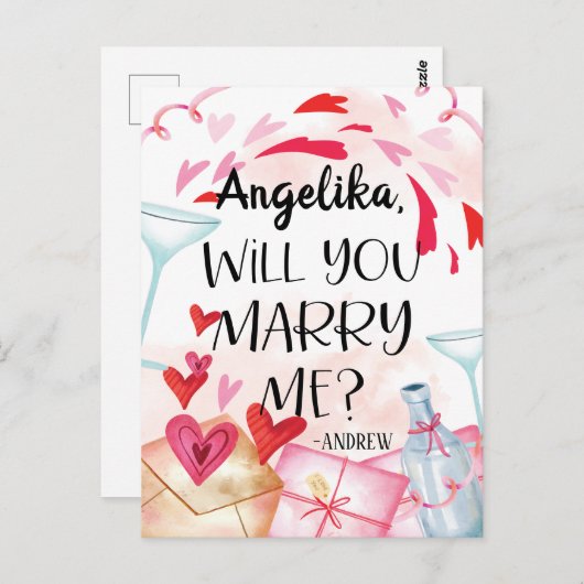 結婚の申出 |私と結婚してくれる?名前をカスタムする ポストカード (正面/裏面)