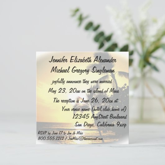 結婚の発表の熱帯ヤシの木 招待状 (スタンド正面)