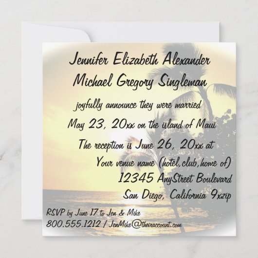 結婚の発表の熱帯ヤシの木 招待状 (正面)