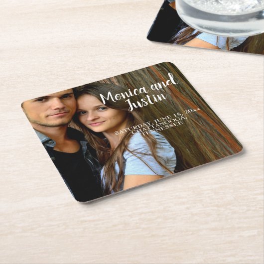 結婚の発表写真救日付 スクエアペーパーコースター (アングル)
