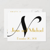 結婚の発表用はがきアールデコ金ゴールド黒 案内ポストカード (正面/裏面)