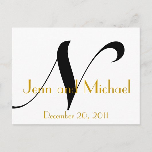 結婚の発表用はがきアールデコ金ゴールド黒 案内ポストカード (正面)