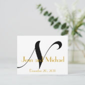 結婚の発表用はがきアールデコ金ゴールド黒 案内ポストカード (スタンド正面)