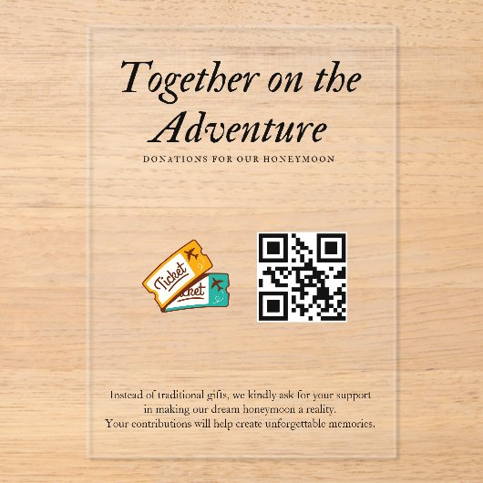 結婚の登録新婚旅行ファンドQrコードギフト アクリル招待状 (正面)
