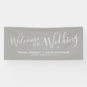 結婚の白いハートスクリプト文字をグレー歓迎 横断幕 (横)