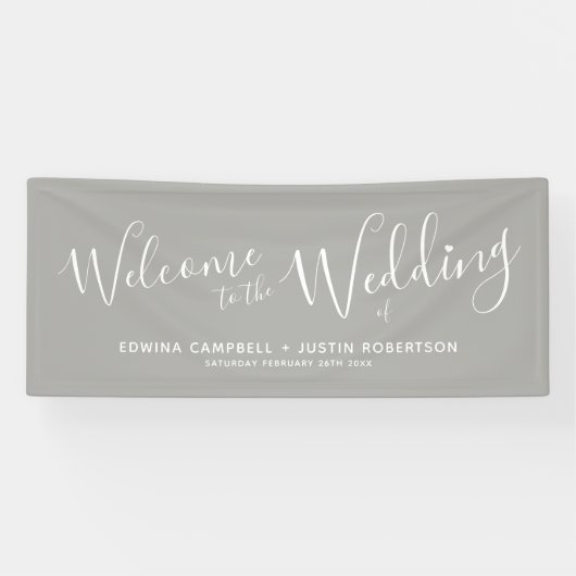 結婚の白いハートスクリプト文字をグレー歓迎 横断幕 (横)