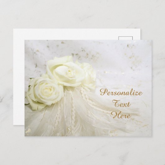 結婚の白いバラ&レースのパーソナライズ ポストカード (正面/裏面)