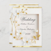 結婚の白い花金ゴールド美しい招待状 招待状 (正面/裏面)